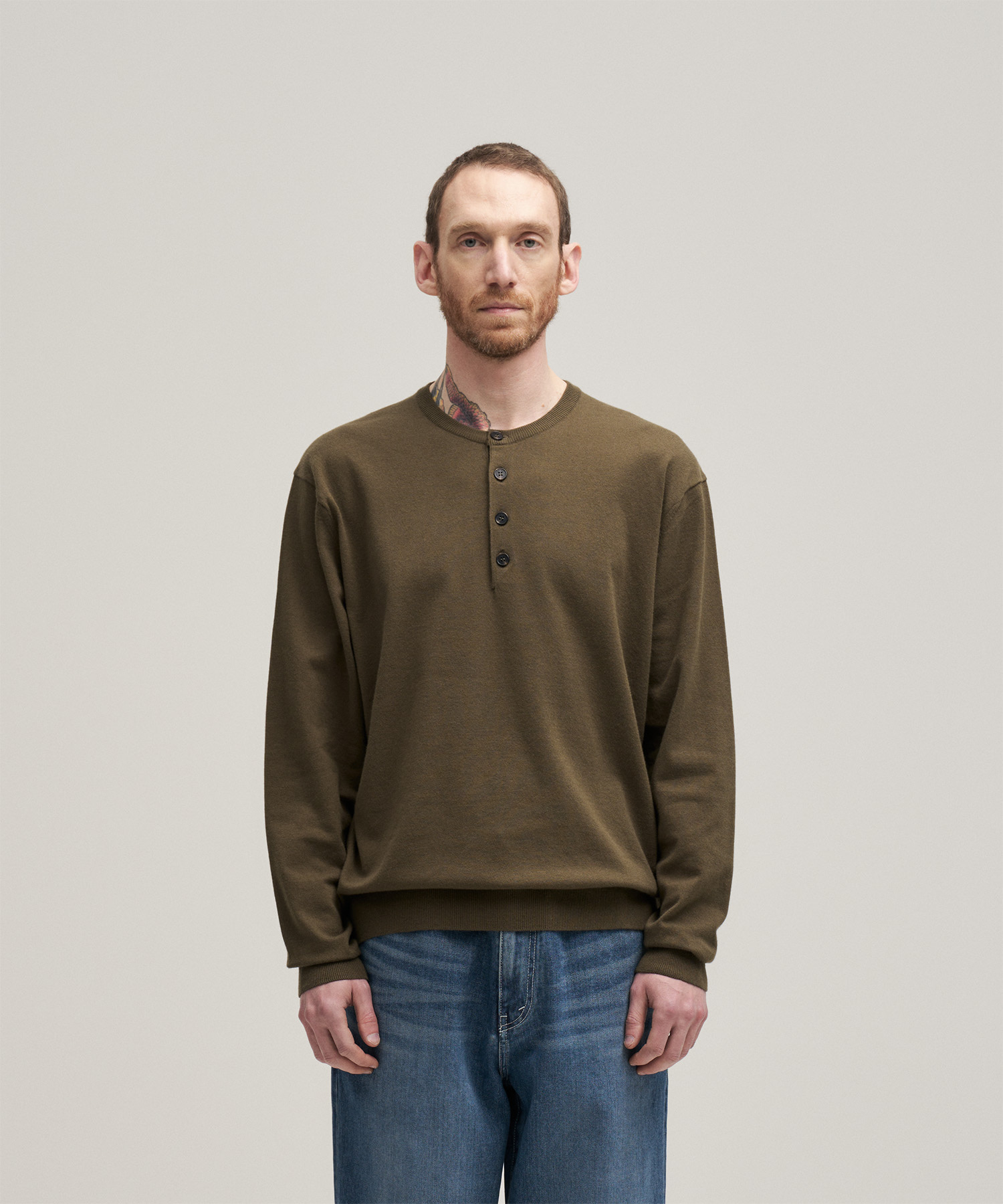 French Henry Neck Knit (Olive Drab) | 어나더오피스