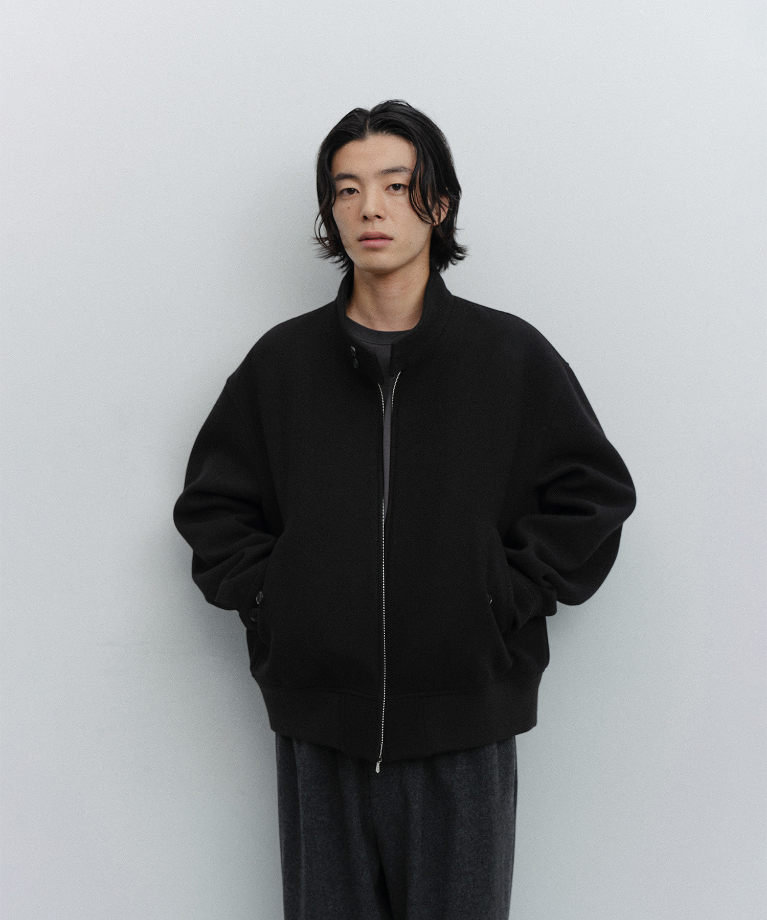 어나더오피스 Huge Harrington Jacket (Black) | 울 캐시미어 해링턴 자켓