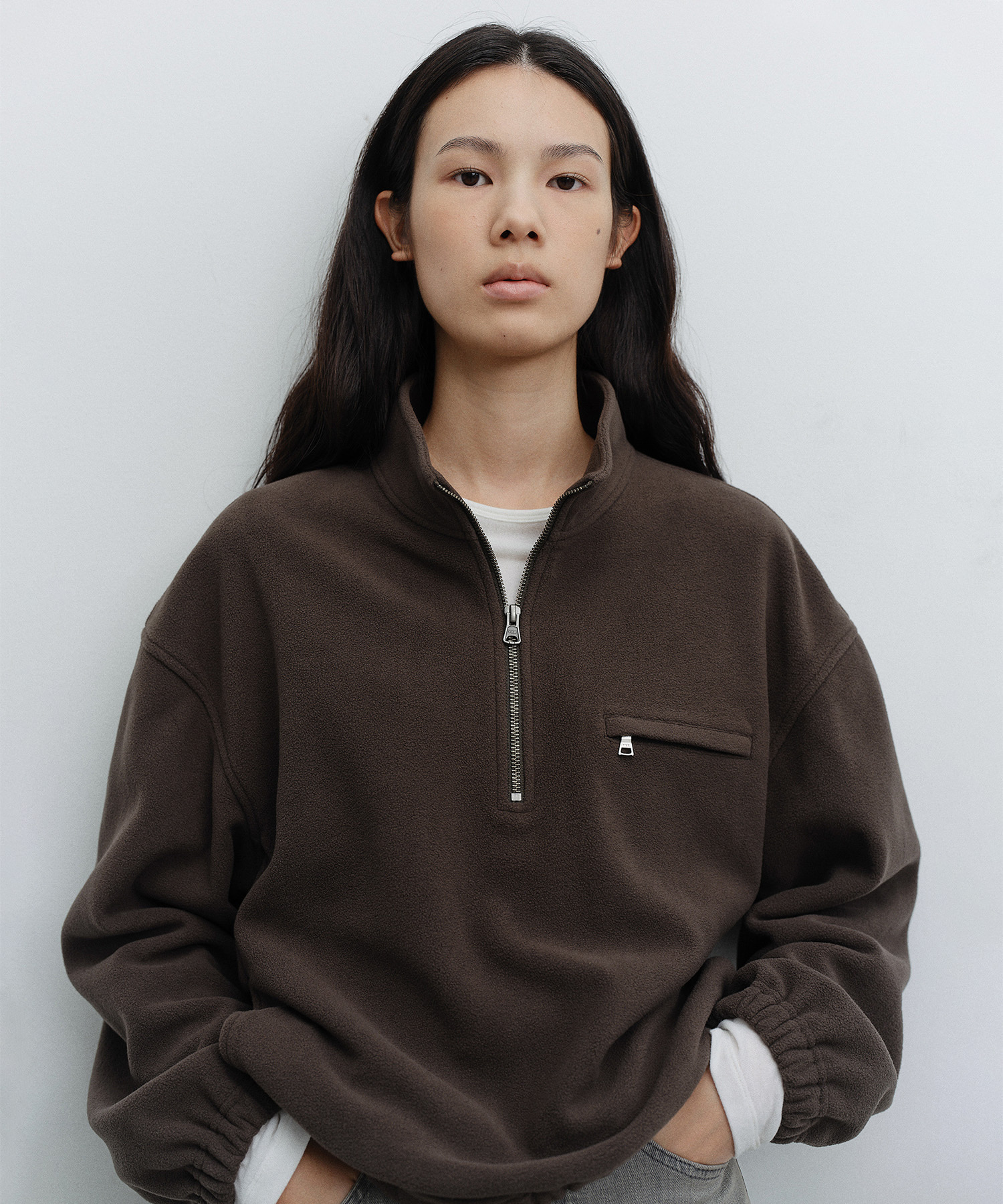 w. Fine fleece Half-zip Pullover (Khaki Brown) - 어나더오피스