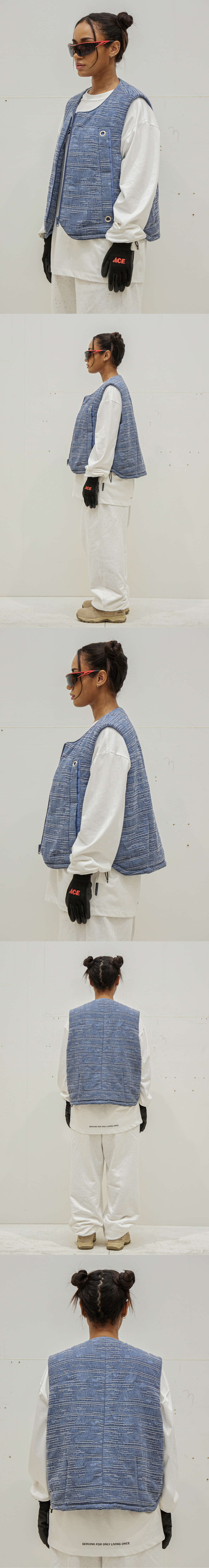 Linen Dyed Padded Vest - Blue 상세 이미지 1