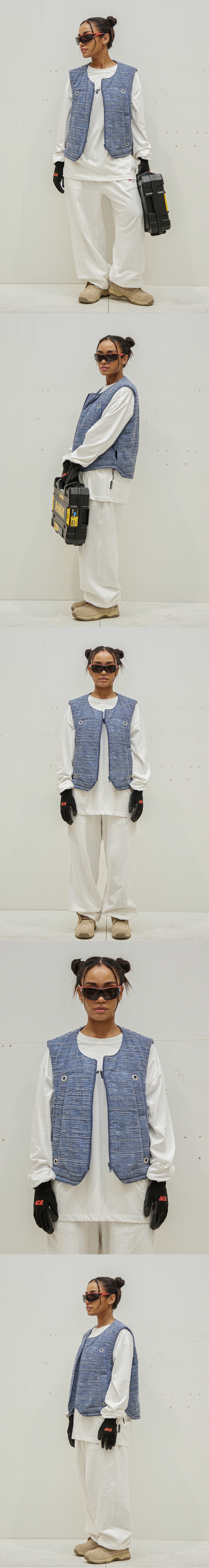 Linen Dyed Padded Vest - Blue 상세 이미지 2