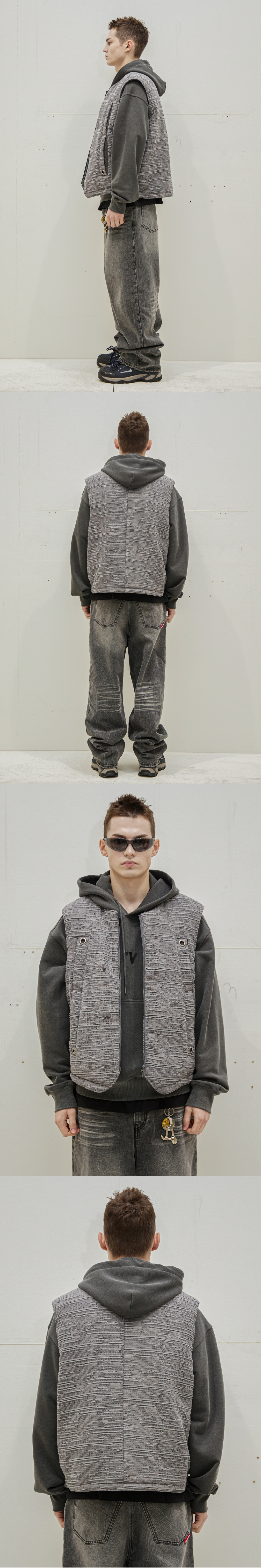Linen Dyed Padded Vest - Grey 상세 이미지 1