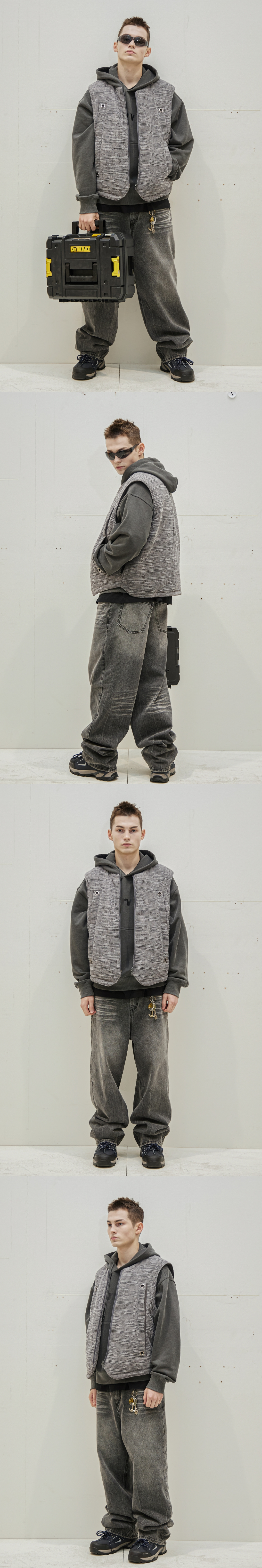 Linen Dyed Padded Vest - Grey 상세 이미지 2