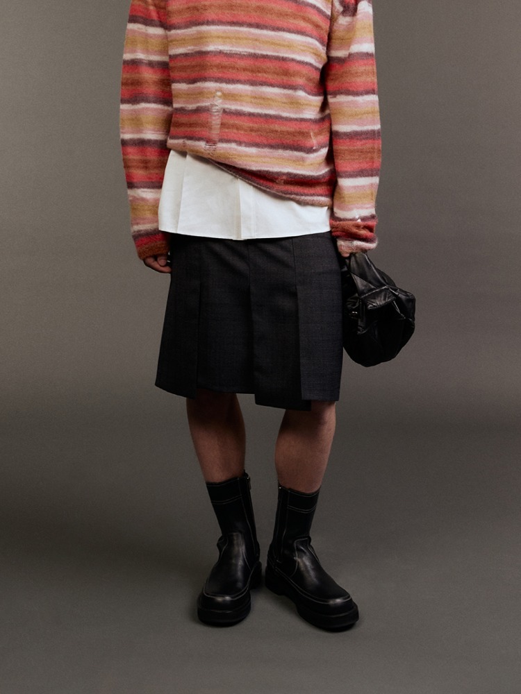 Wool Paneled Skirt / Check