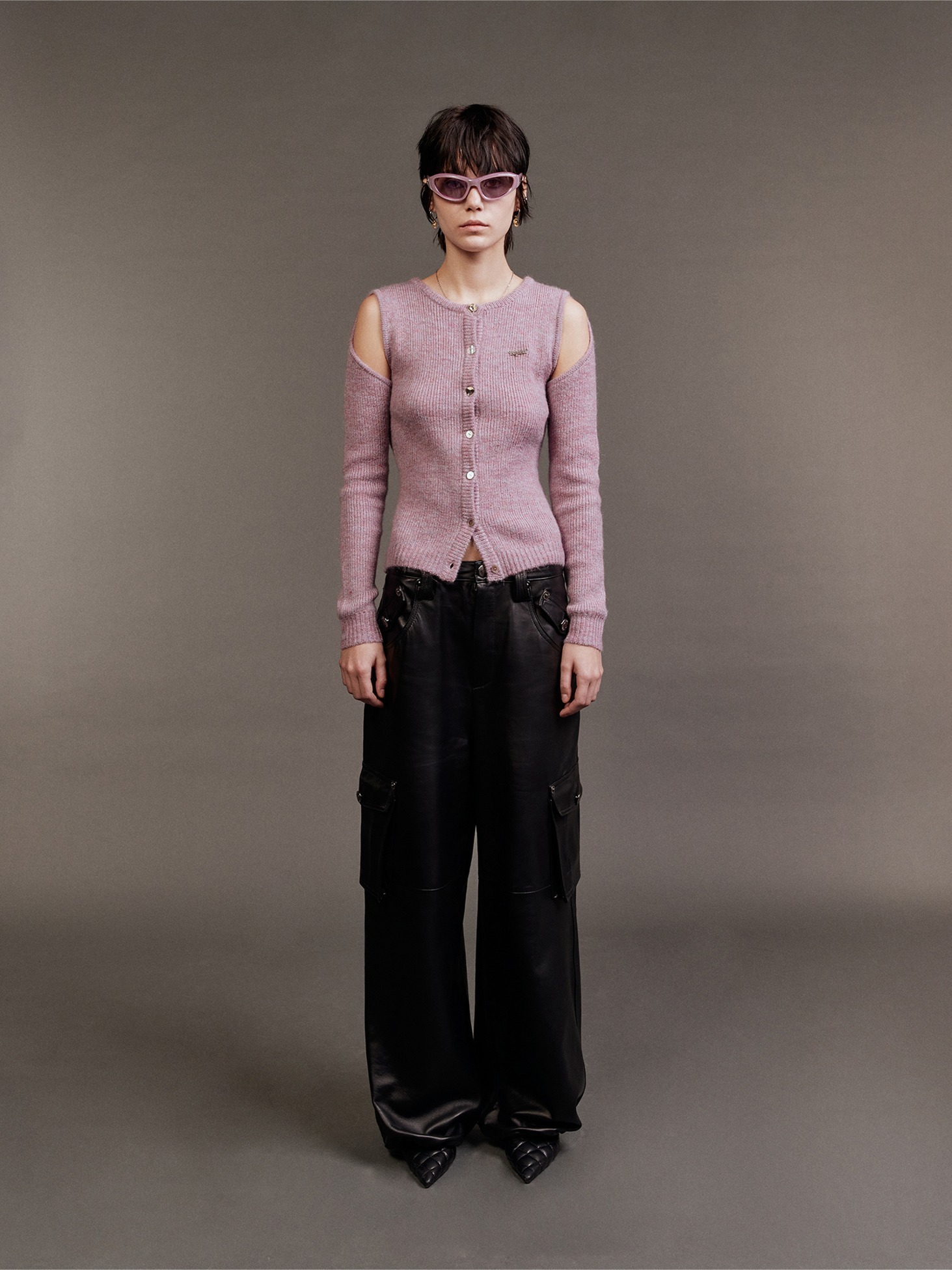 Cut-Out Mhair Cardigan / Pink