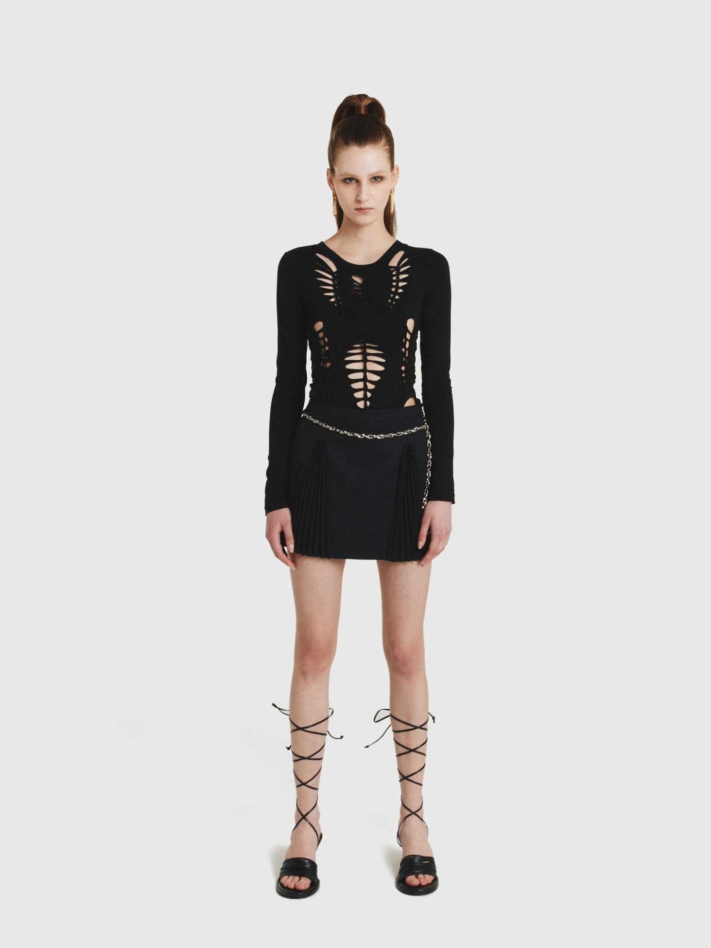 Pleats Belly Chain Mini Skirt / Navy
