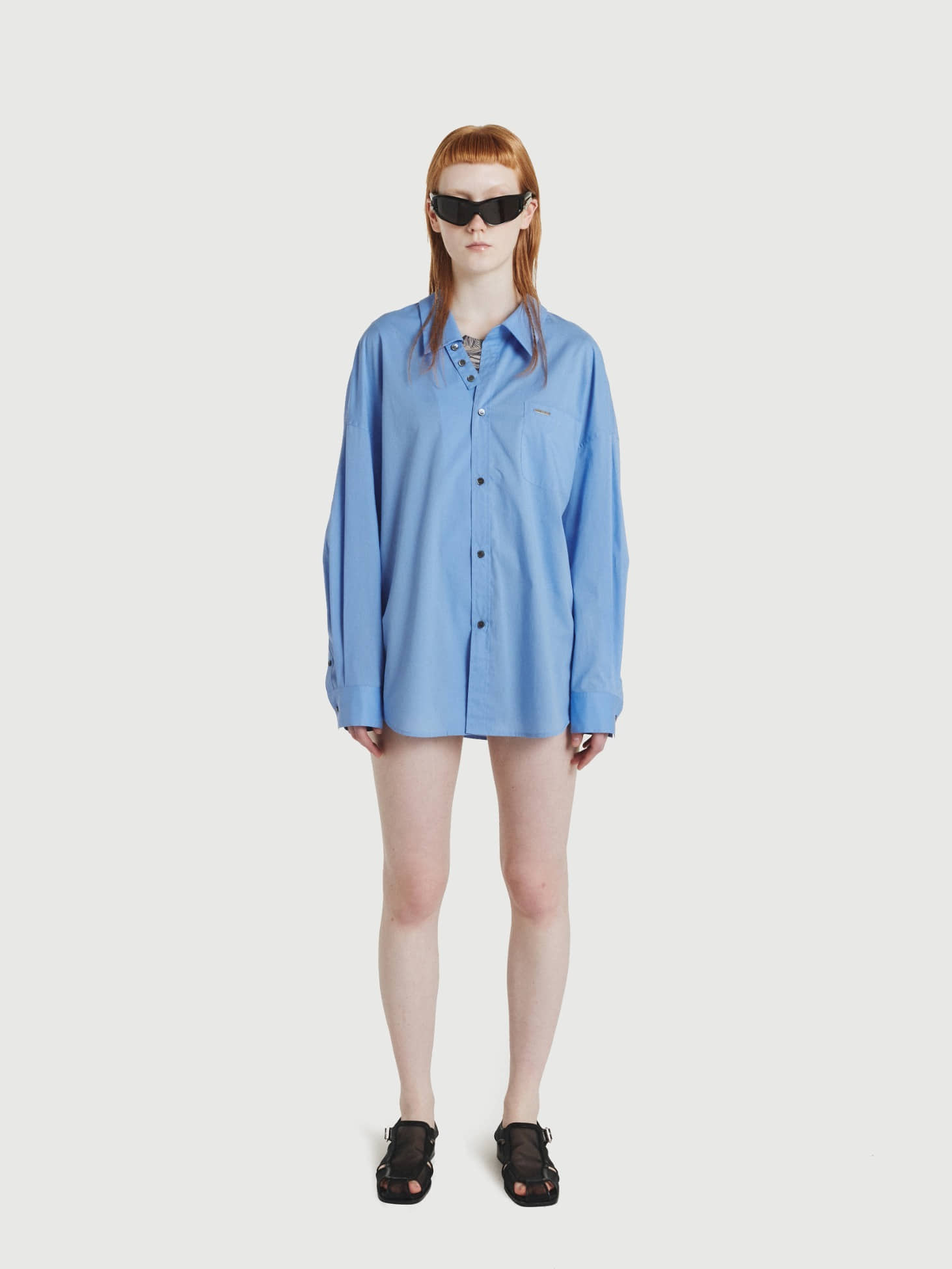 Neckline Cutting Shirt / Blue