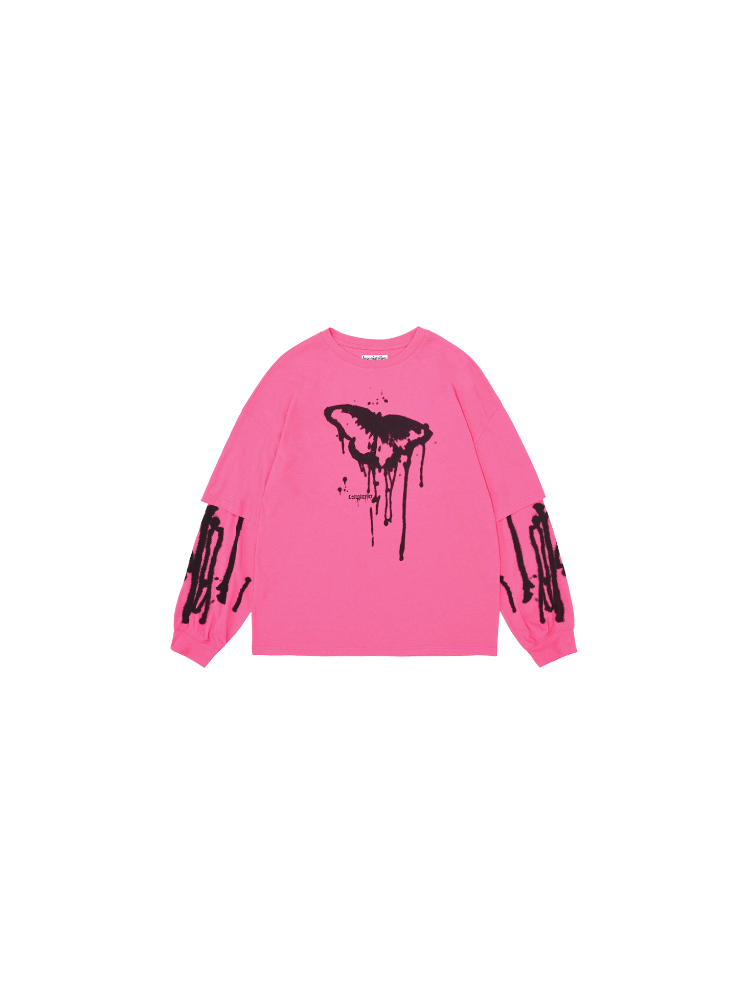Butterfly Graphic Layered Sleeve T-Shirt / Pink