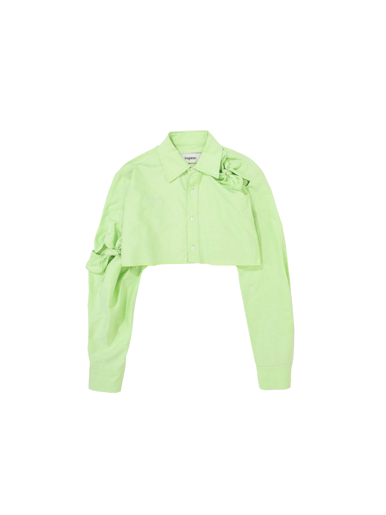 Knotted Cut-Out Cropped Shirt / Green