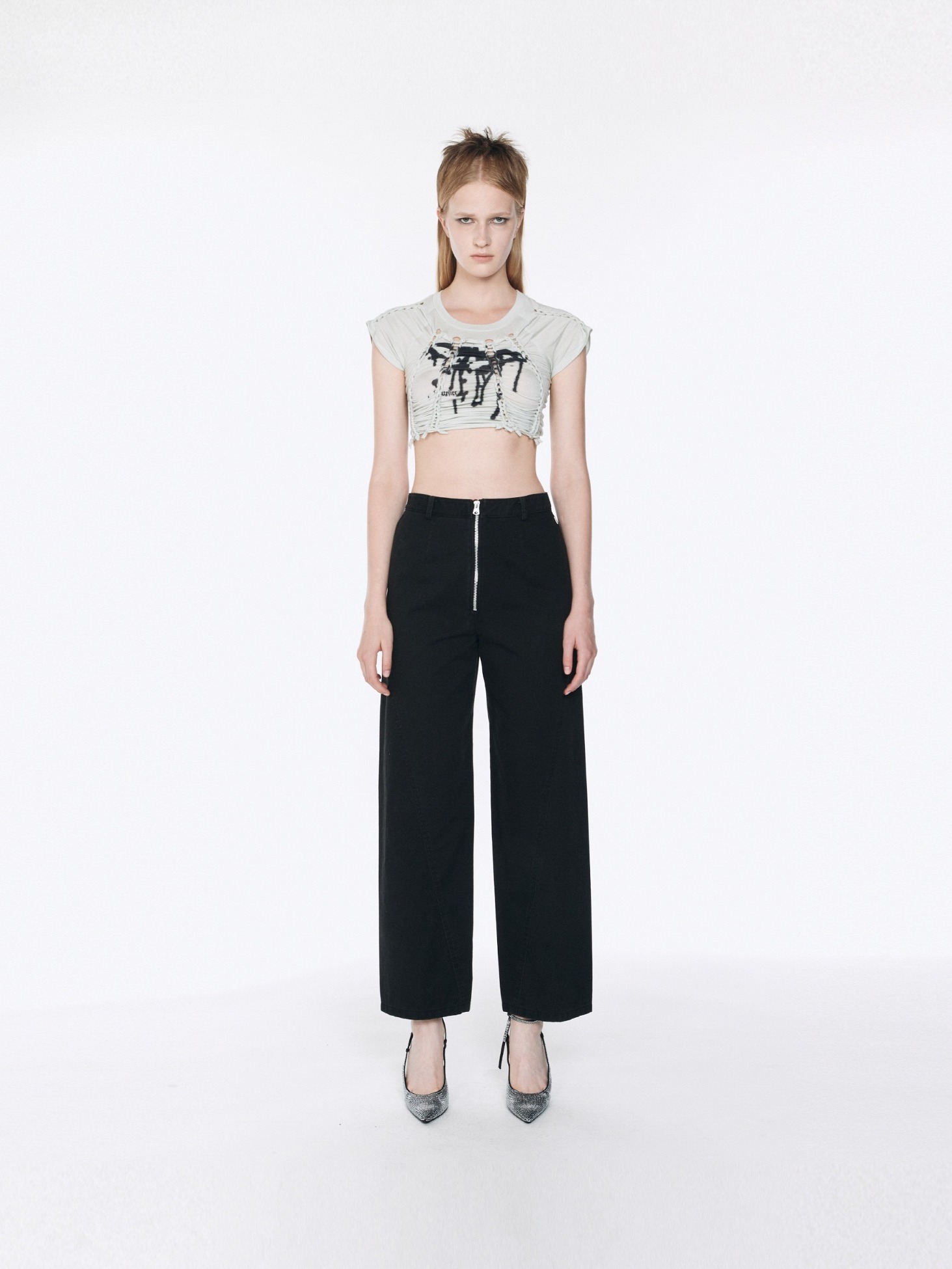 Diagonal Cutting Line Pants / Black