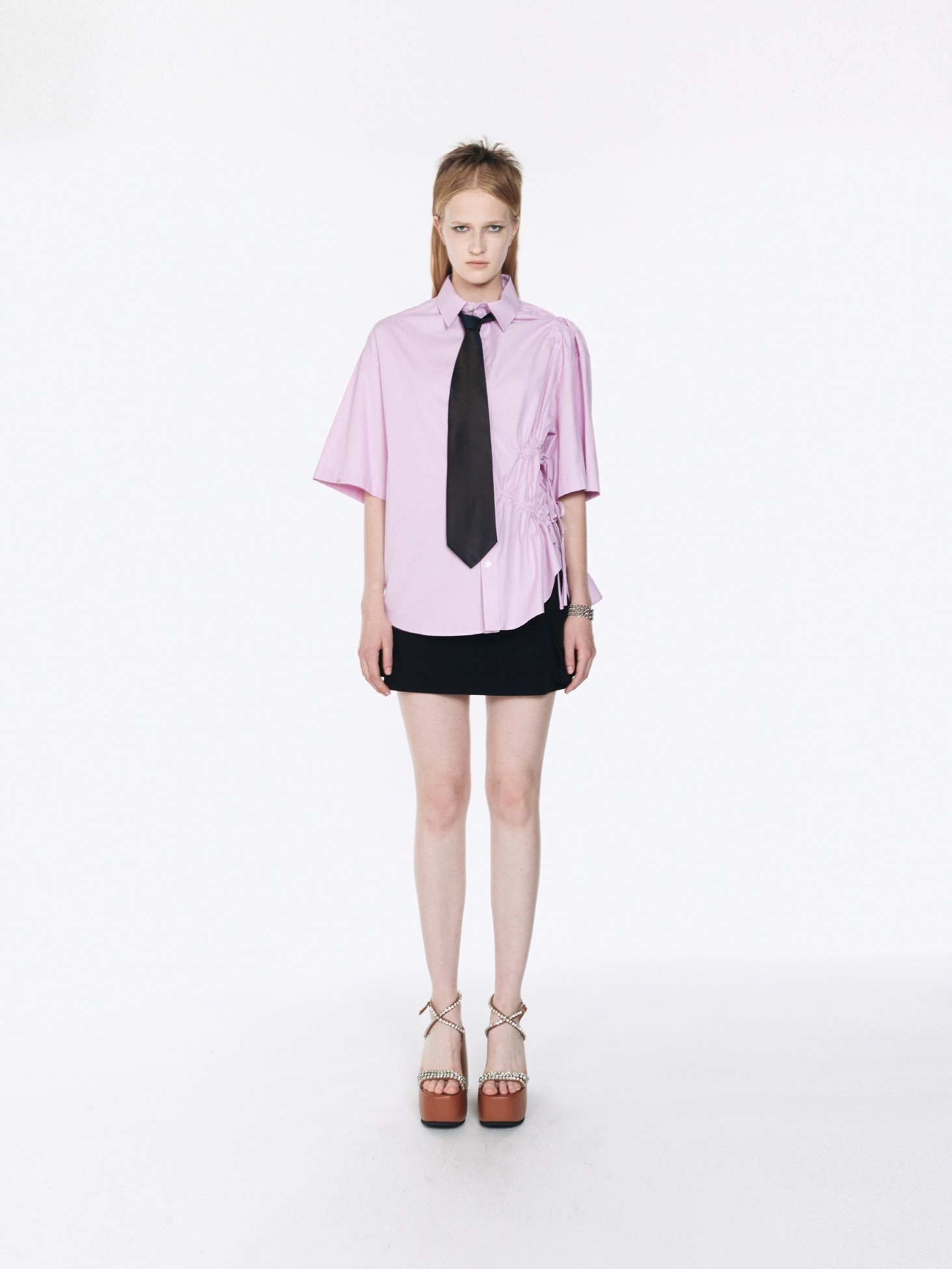Oversized String Short-Sleeve Shirt / Pink