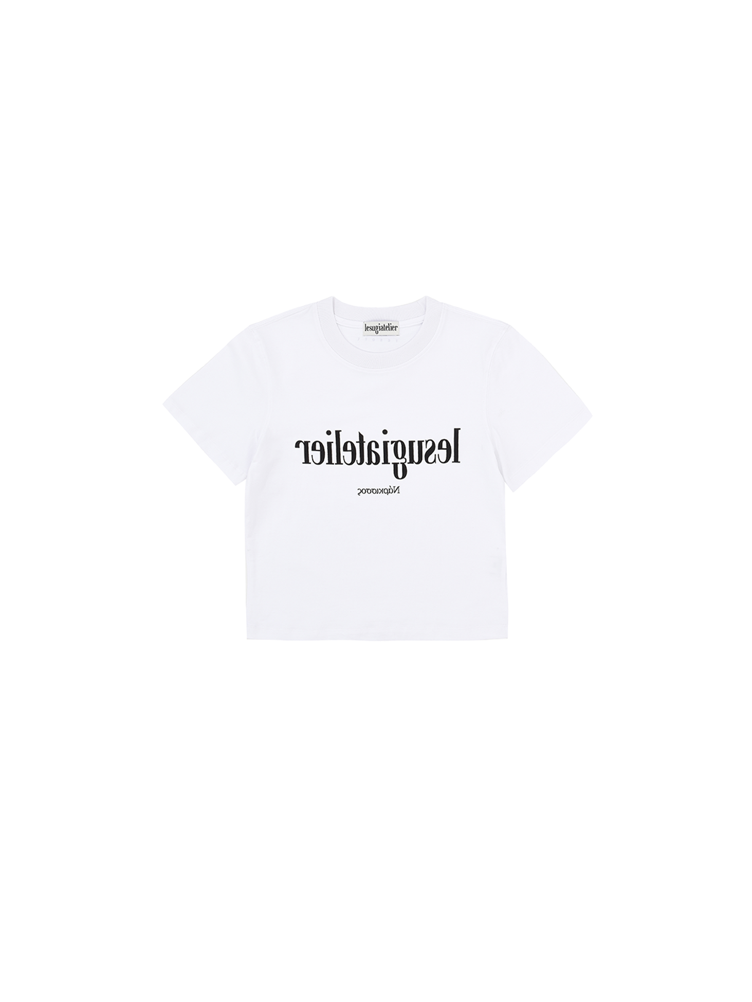 Mirror Typography Graphic Cropped T-Shirt / White