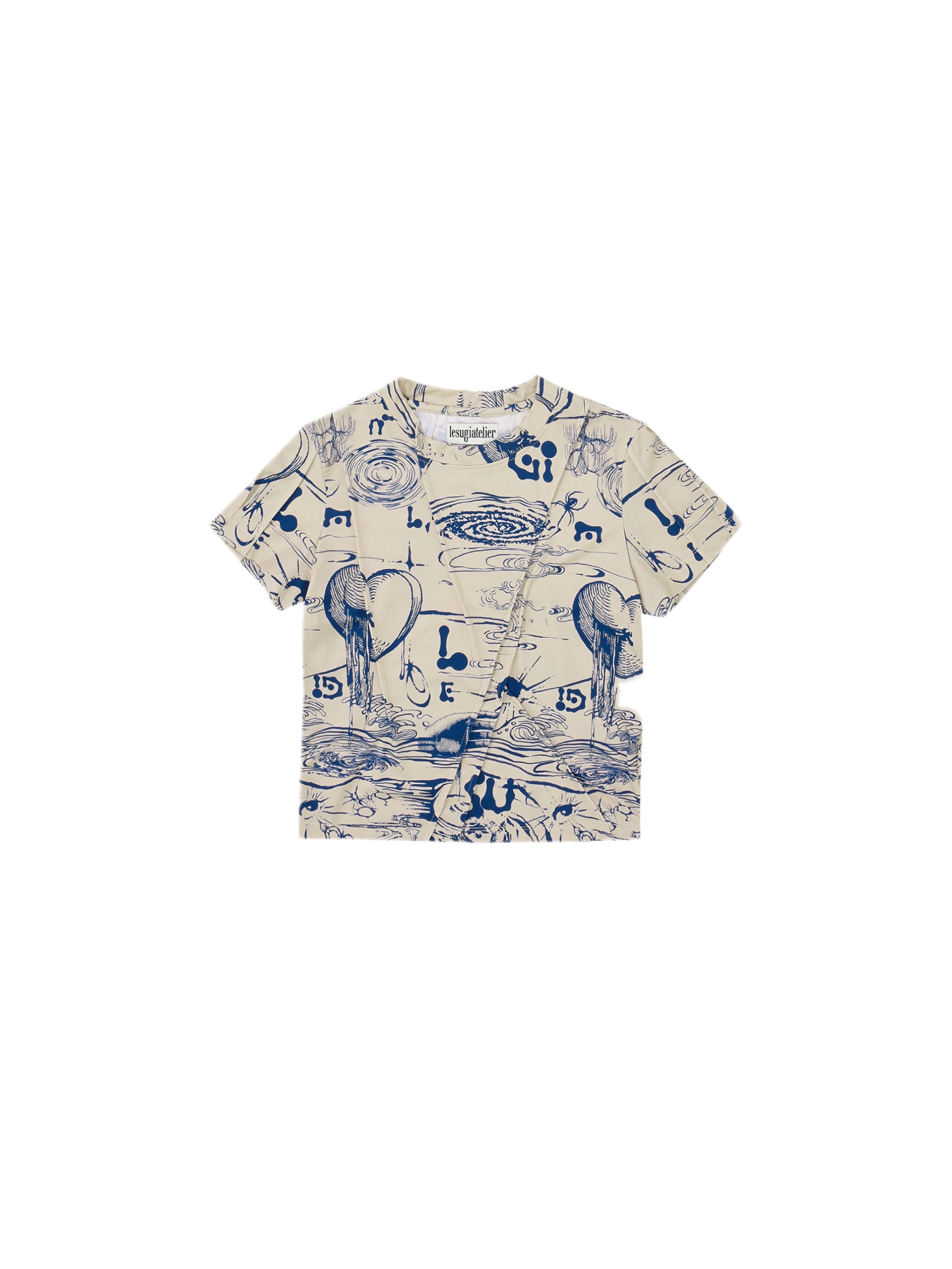 Sugi Drawing Graphic Pintuck T-Shirt / Beige