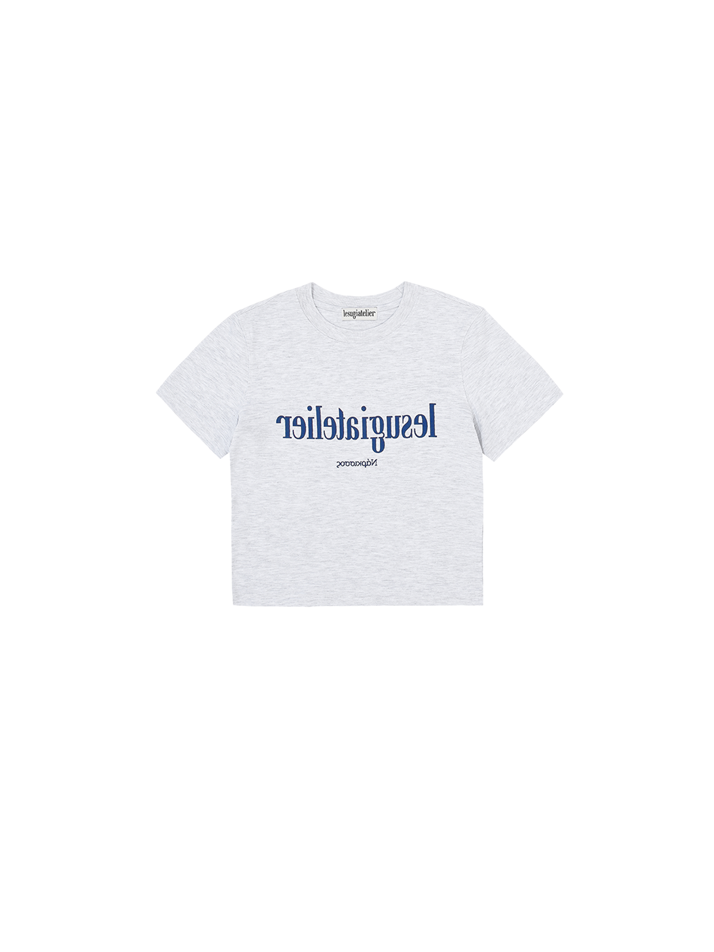 Mirror Typography Graphic Cropped T-Shirt / Grey