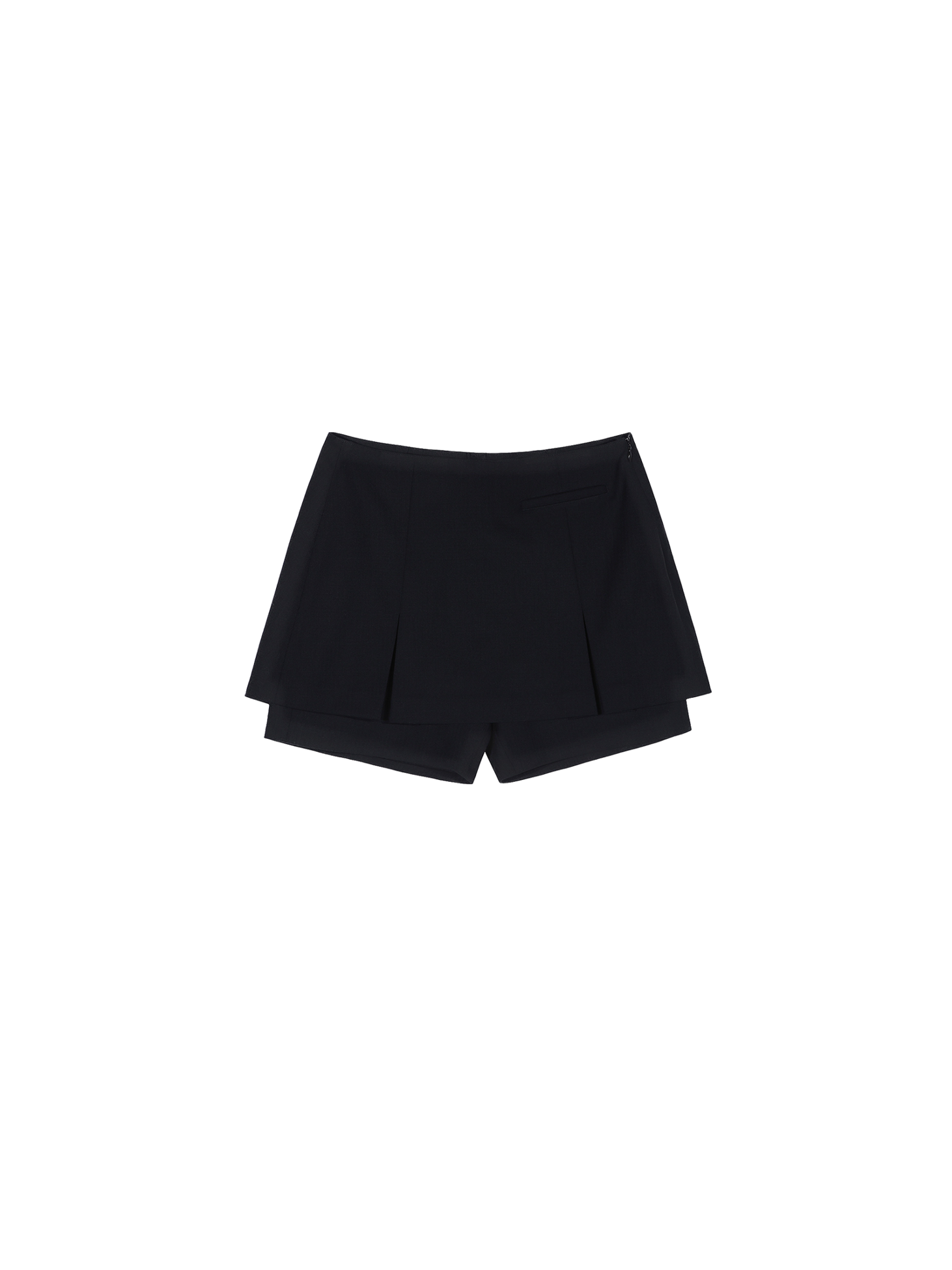 Wool stripe layered pleat shorts / Black