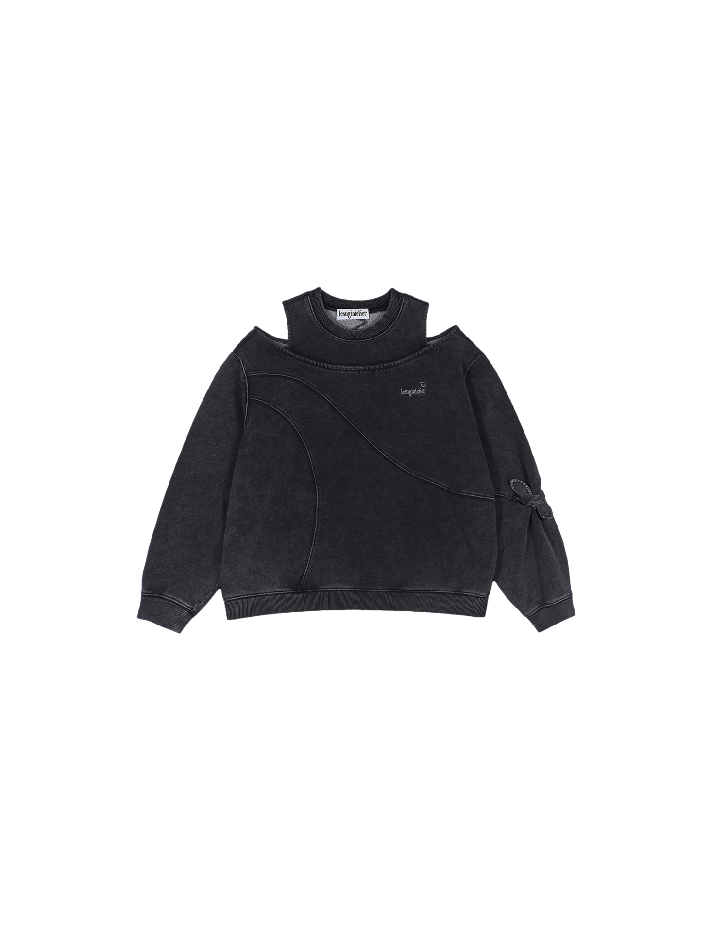 Washed denim ribbon sweatshirt / Grey