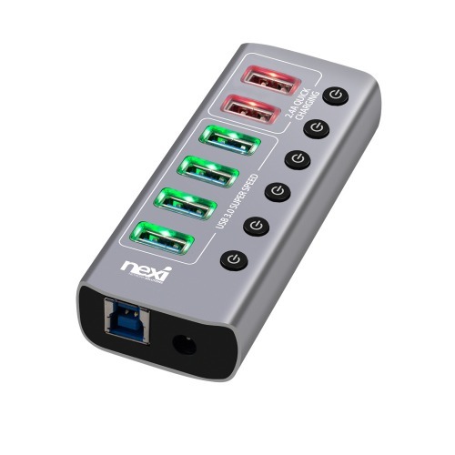 USB3.0 6포트 유전원 멀티 허브 개별 전원 스위치 버튼 충전 연결 포트 확장