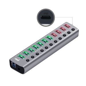 USB3.0 12포트 유전원 멀티 허브 개별 전원 스위치 버튼 PD 충전 포트 확장