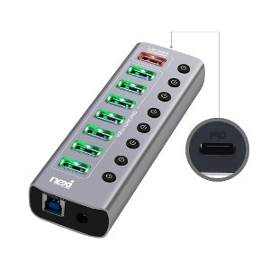 USB3.0 9포트 유전원 멀티 허브 개별 전원 스위치 버튼 PD 충전 포트 확장