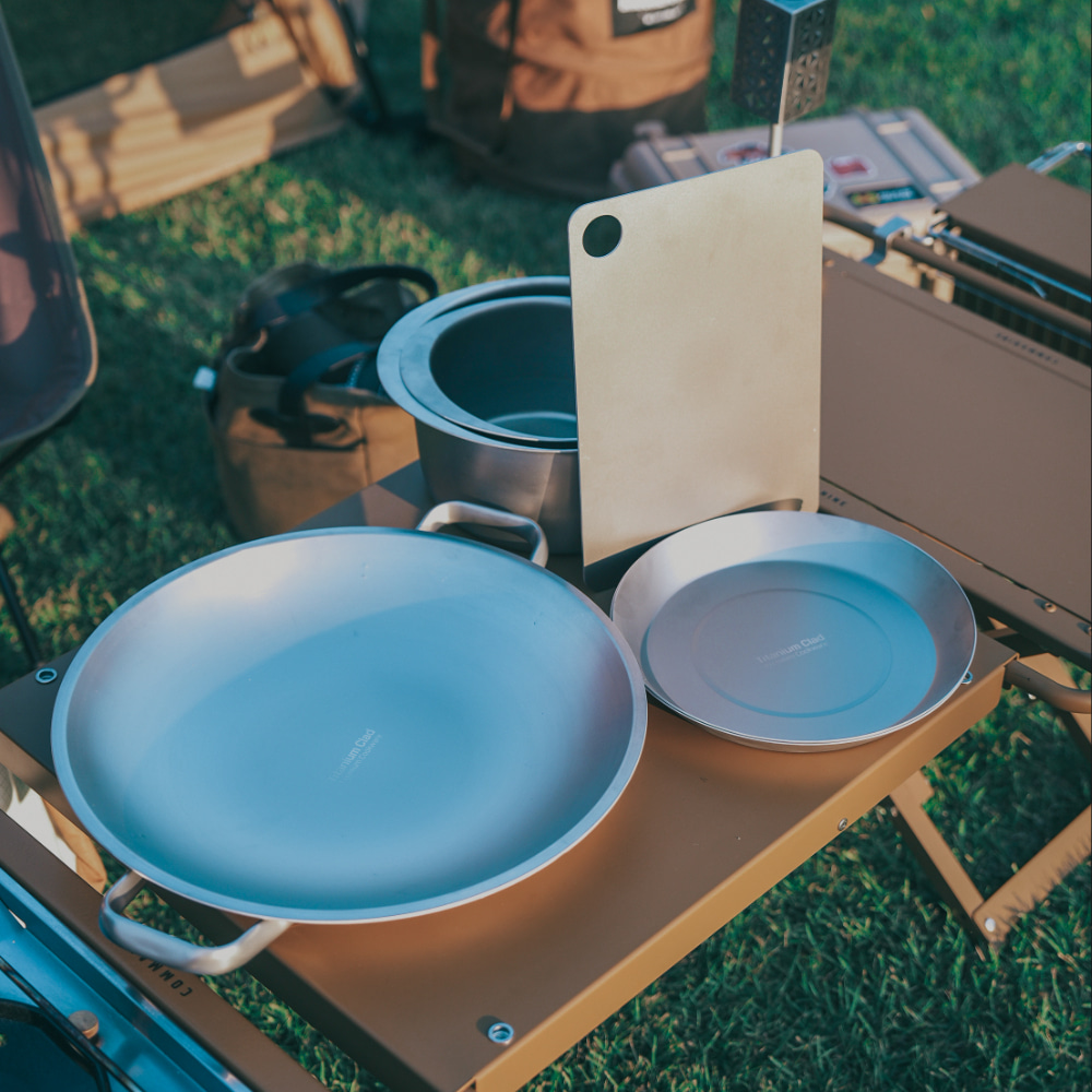 클래딘 리얼 티타늄 그리들 세트 5종 - 캠핑용 그리들 접시 도마 전용 가방