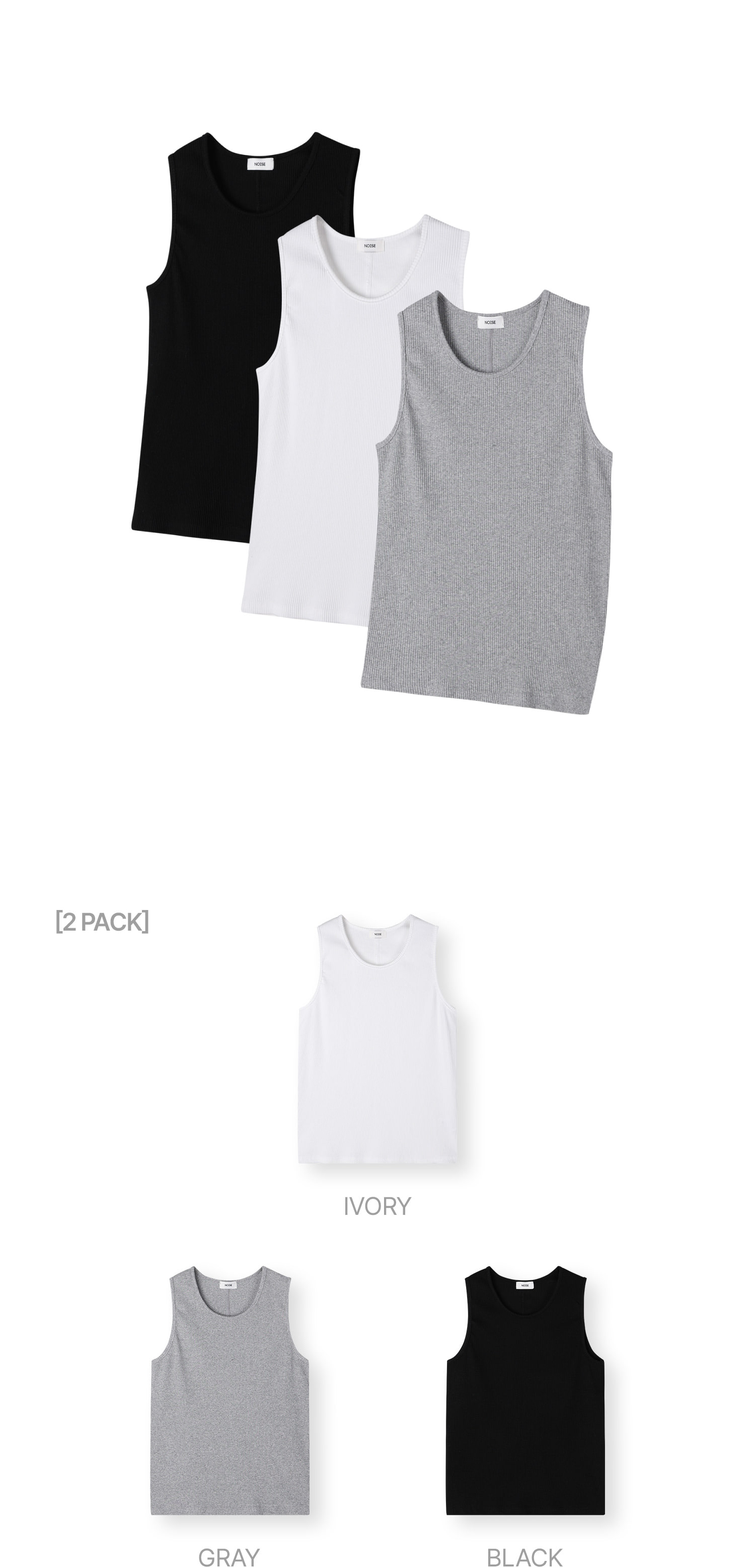 2PACK ESSENTIAL RIBBED SLEEVELESS - 3 COLORS IVORY