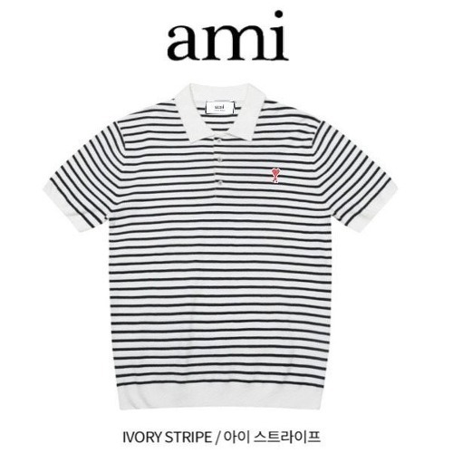 아미 스몰하트 마린 스트라이프배색 카라니트반팔