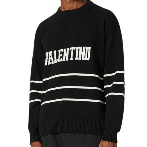 🔆 [Valentino] 발렌티노 레터링 로고 블랙 스트라이프 니트 풀오버 🔆