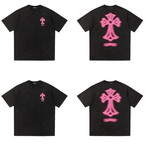 크롬하츠 세메터리 로고 워싱 티셔츠 (핑크로고)