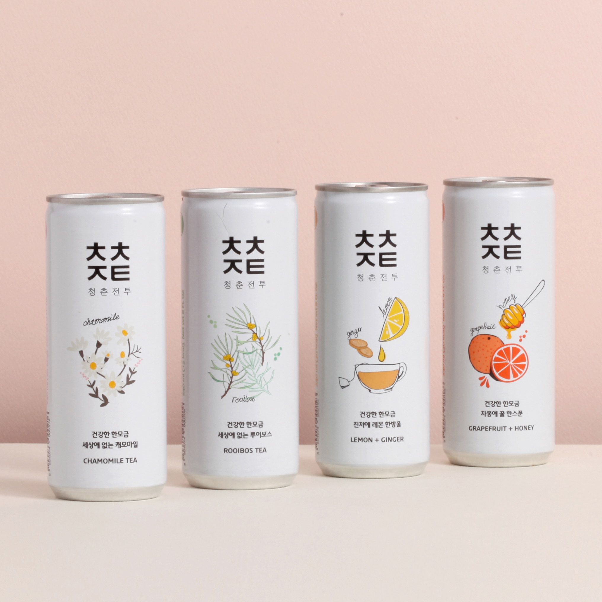 무가당 상큼한 청춘전투 탄산음료 진저레몬/꿀자몽/루이보스/캐모마일 24캔