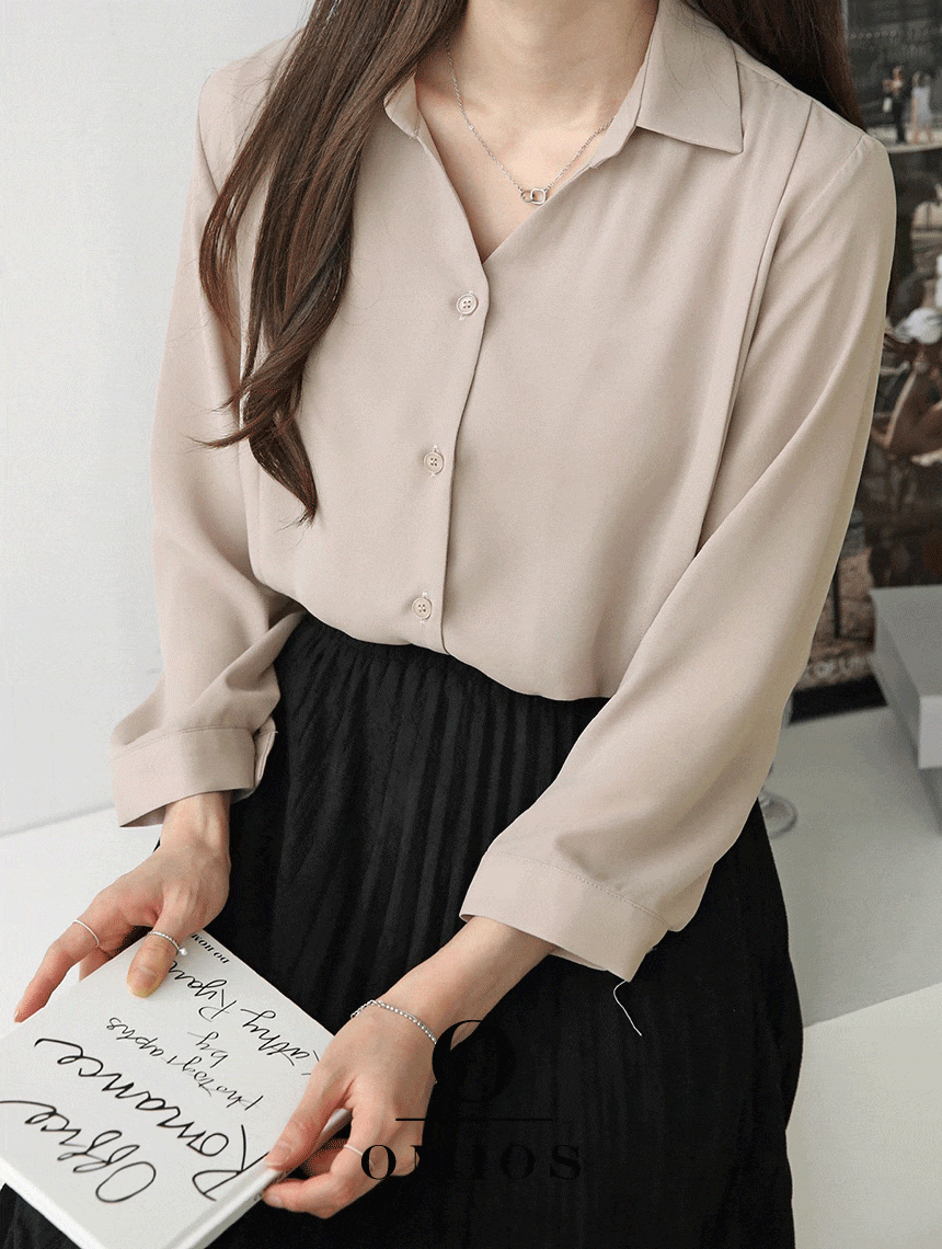 스탠다드핏 브이넥 카라 쉬폰 셔츠 [528394596]