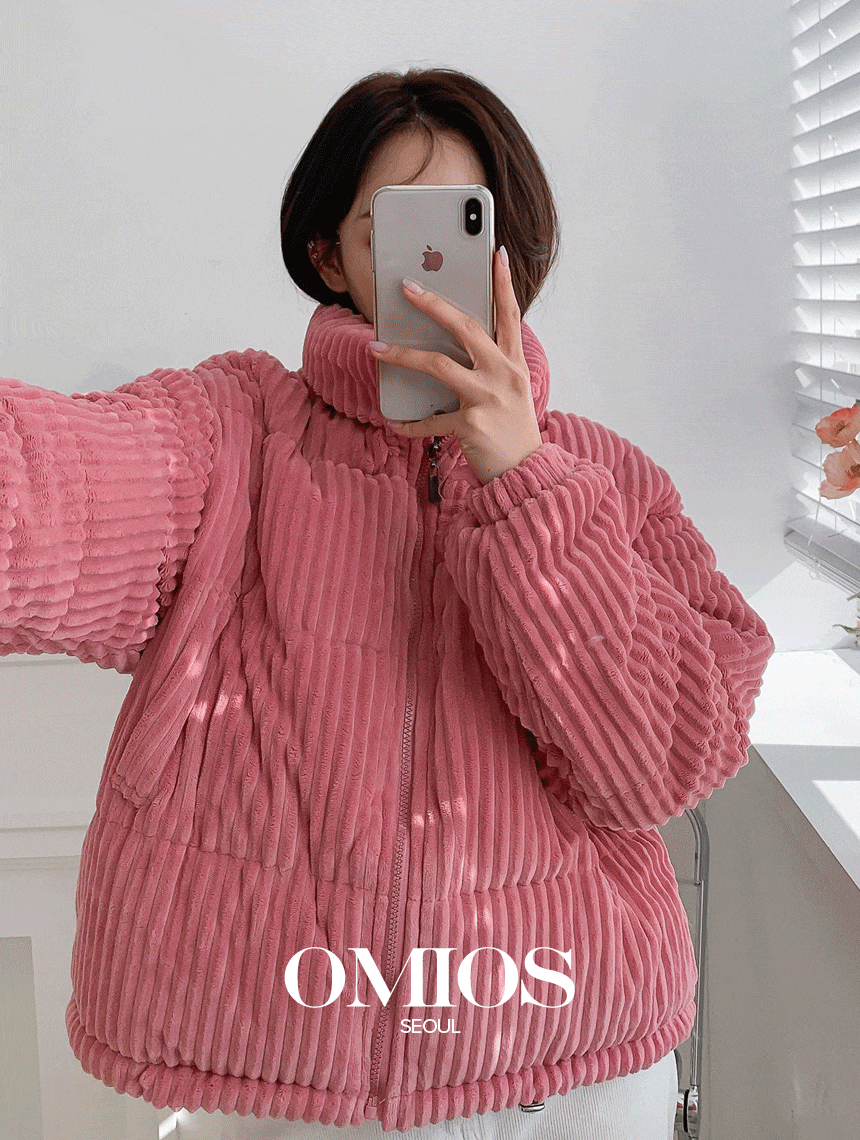 숏 코듀로이 퀼팅 하이넥 패딩 [549381483]