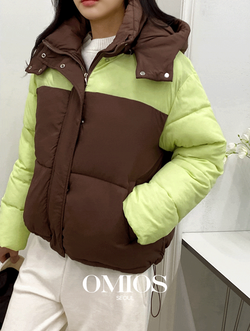 오버핏 배색 버튼 스트링 패딩 [596294970]