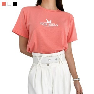 [1+1] 24SS 버니 여성 라운드 반팔 티셔츠 텐셀 배색 나염 데일리티