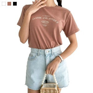 [1+1] 24SS 클래식 여성 라운드 반팔 티셔츠 텐셀 배색 나염 데일리티