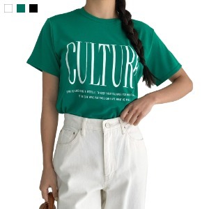 [1+1] 24SS 컬쳐 여성 라운드 반팔 티셔츠 텐셀 배색 나염 데일리티