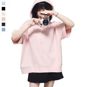 24SS 여자 봄 여름 반팔 박스 후드 티셔츠 데일리 6color