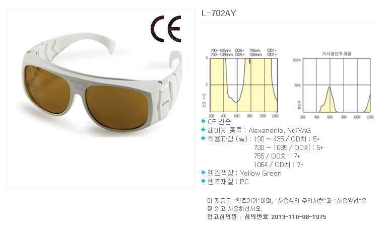피부과 레이저 보안경 L-702AY(알렉산드라이트, 엔디야그) 상세이미지 1