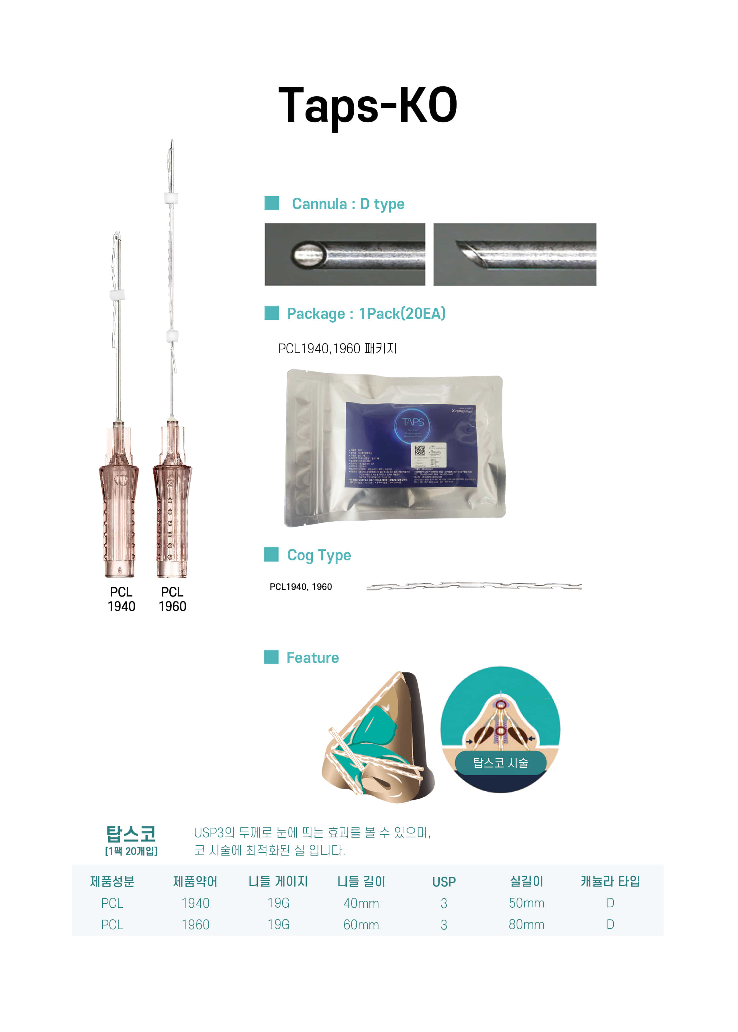 탑스코(Taps-KO)PCL코그실 19g 40mm/19g 60mm (1PK-20EA) 상세이미지 1