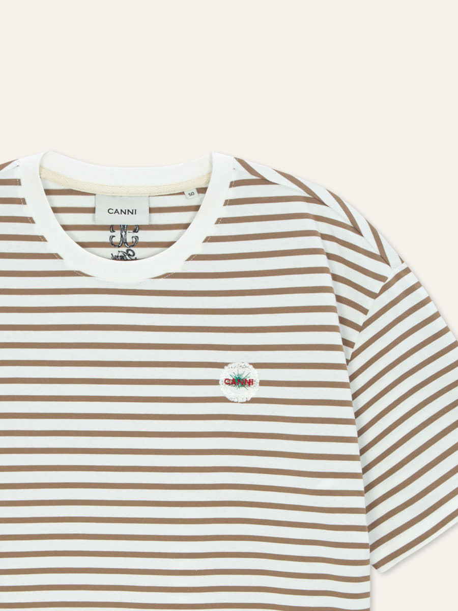 CANNI ♥ DROP STRIPE HALF SLEEVE /追跡付 DROP STRIPE HALF SLEEVE(Beige) - CANNI