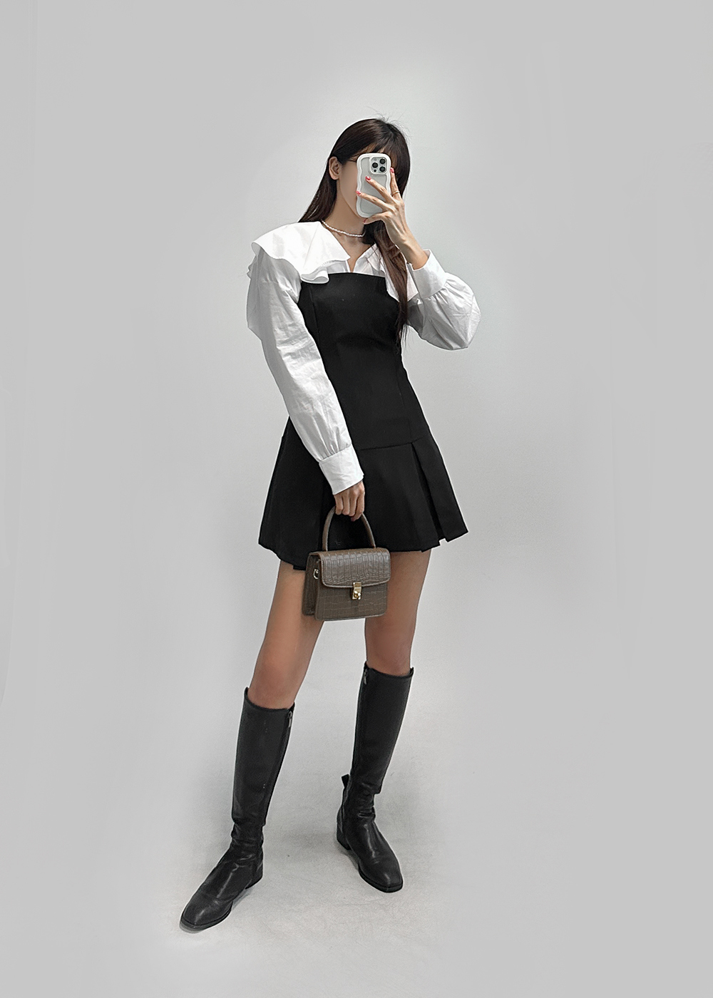 [데일리/하객룩] 밑단 플리츠 허리끈 레이어드 뷔스티에 슬립 나시 미니 원피스 (3컬러) 상세 이미지 8