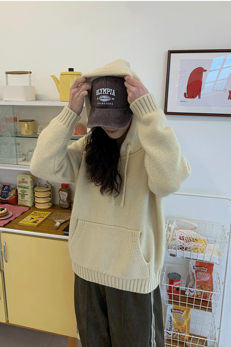 코인 오버핏 후드 니트