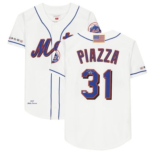 Mike Piazza New York Mets 파나틱스 어쎈틱 사인 White Mitchell and Ness 9-11-01 Cooperstown Collection 어쎈틱 저지 / 파나틱스 어쎈틱