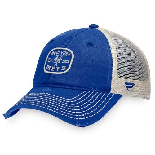 뉴욕 메츠의 파나틱스 브랜드 디스트레스 패치 트럭커 조절식 모자 - 로얄 / 파나틱스 어쎈틱