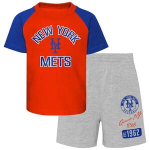 뉴욕 메츠 유아 투피스 그라운드아웃 발레 라글란 티셔츠 &amp; 반바지 세트 - 오렌지/헤더그레이 / Outerstuff