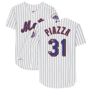 Mike Piazza New York Mets Fanatics 정품 사인 미첼과 네스 쿠퍼타운 컬렉션 핀스트라이프 정품 저지 / 윌리스포츠 어센틱