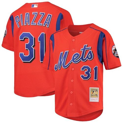 Mike Piazza New York Mets Youth Cooperstown 컬렉션 메쉬 배팅 연습 저지 - Orange / Mitchell &amp; Ness