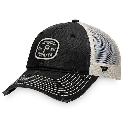 피츠버그 파이어리츠 파나틱스 브랜드 디스트레스 패치 트럭커 조절식 모자 - 블랙 / 윌리스포츠 어센틱