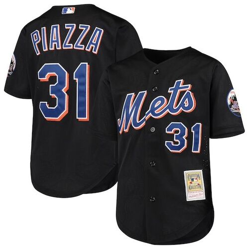 Mike Piazza New York Mets Youth Cooperstown 컬렉션 메쉬 배팅 연습 저지 - 블랙 / Mitchell &amp; Ness
