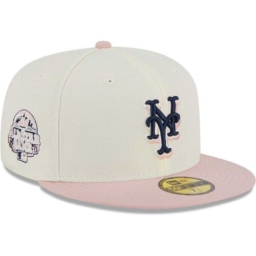 뉴욕 메츠 뉴에라 크롬 로그 5950 핏 모자 - 화이트/핑크 / New Era