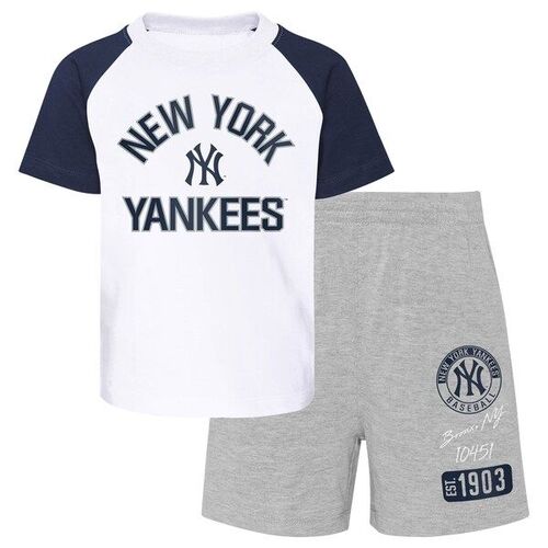 뉴욕 양키즈 유아 그라운드 아웃 발레 라글란 티셔츠와 반바지 세트 - 화이트/헤더 그레이 / Outerstuff